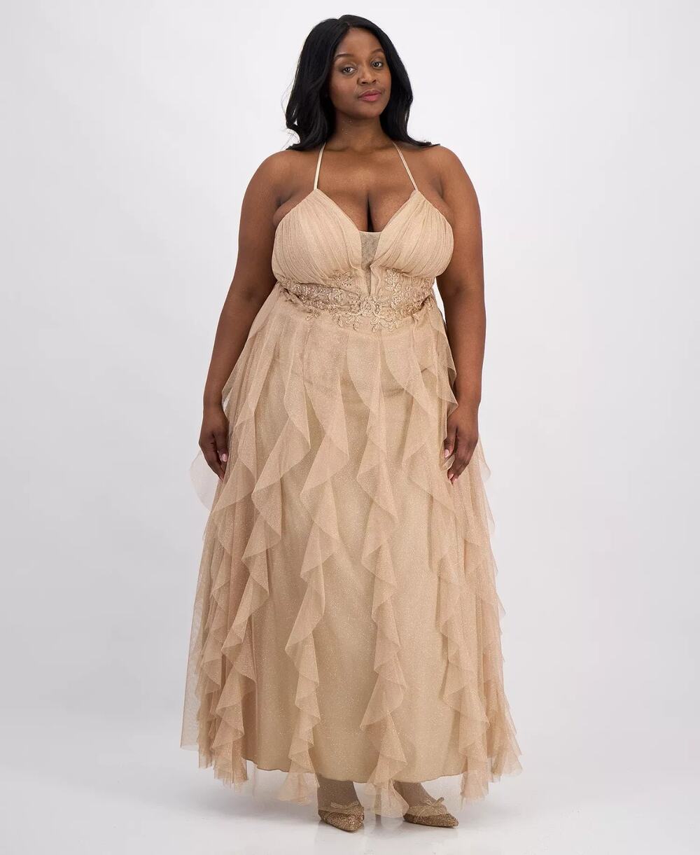 pear culture Trendy Plus Size Glitter-Mesh Lace-Up-Back Gown Size 20 3803